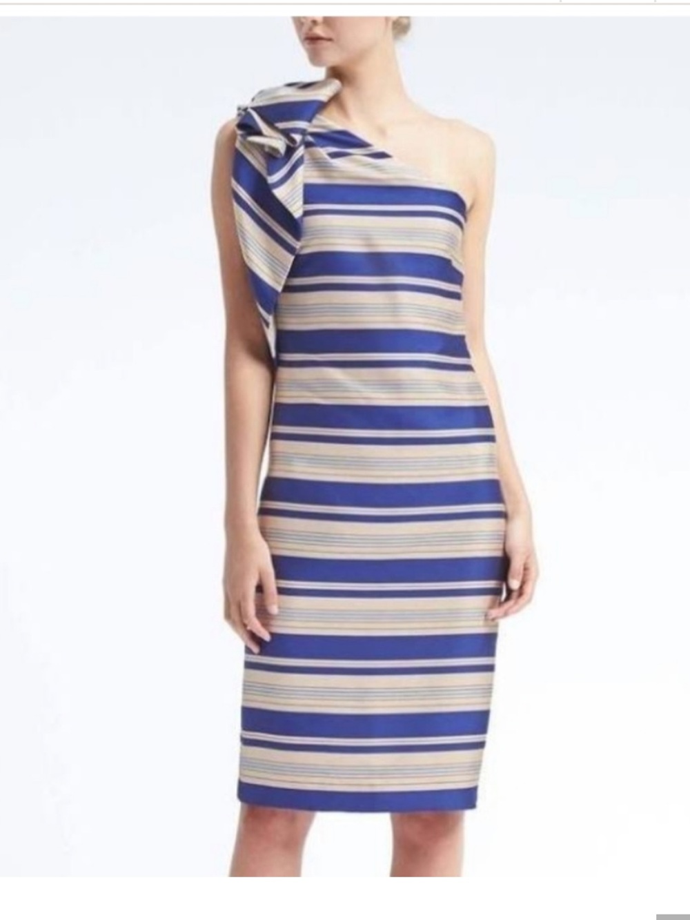 Banana Republic Blue and Cream Striped One-Shoulder Cocktail Dress Size 2 New